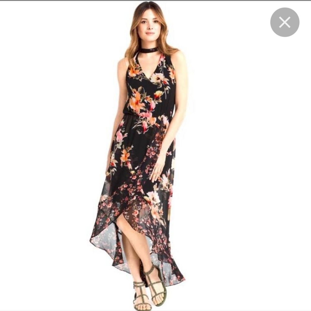 White House Black Market floral high low maxi dress size 6